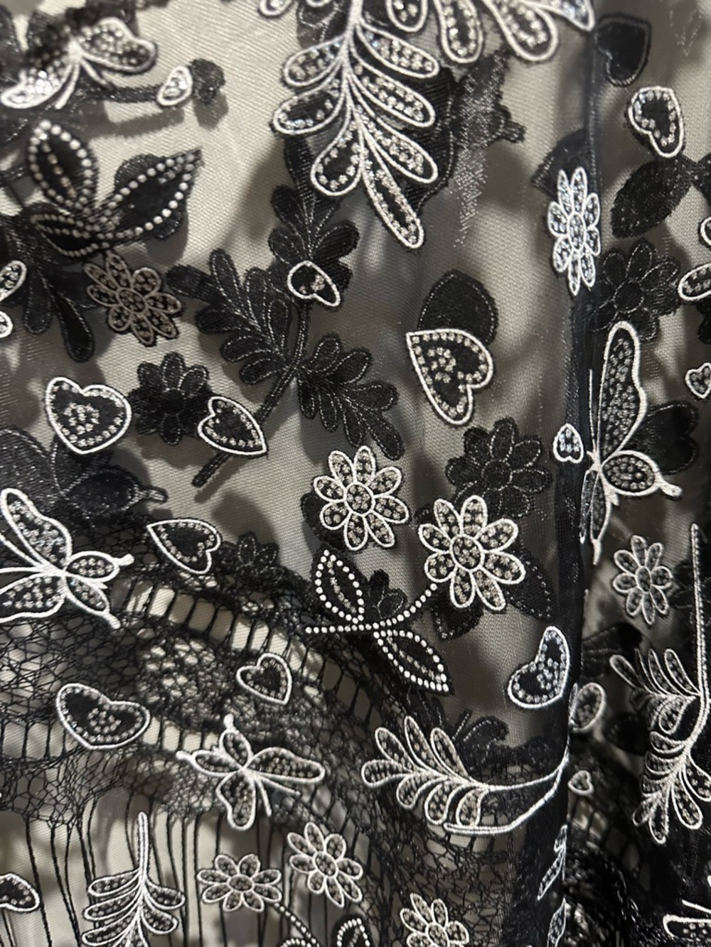 Black Sheer Embroidered Fringe Blouse - Picture 2 of 6